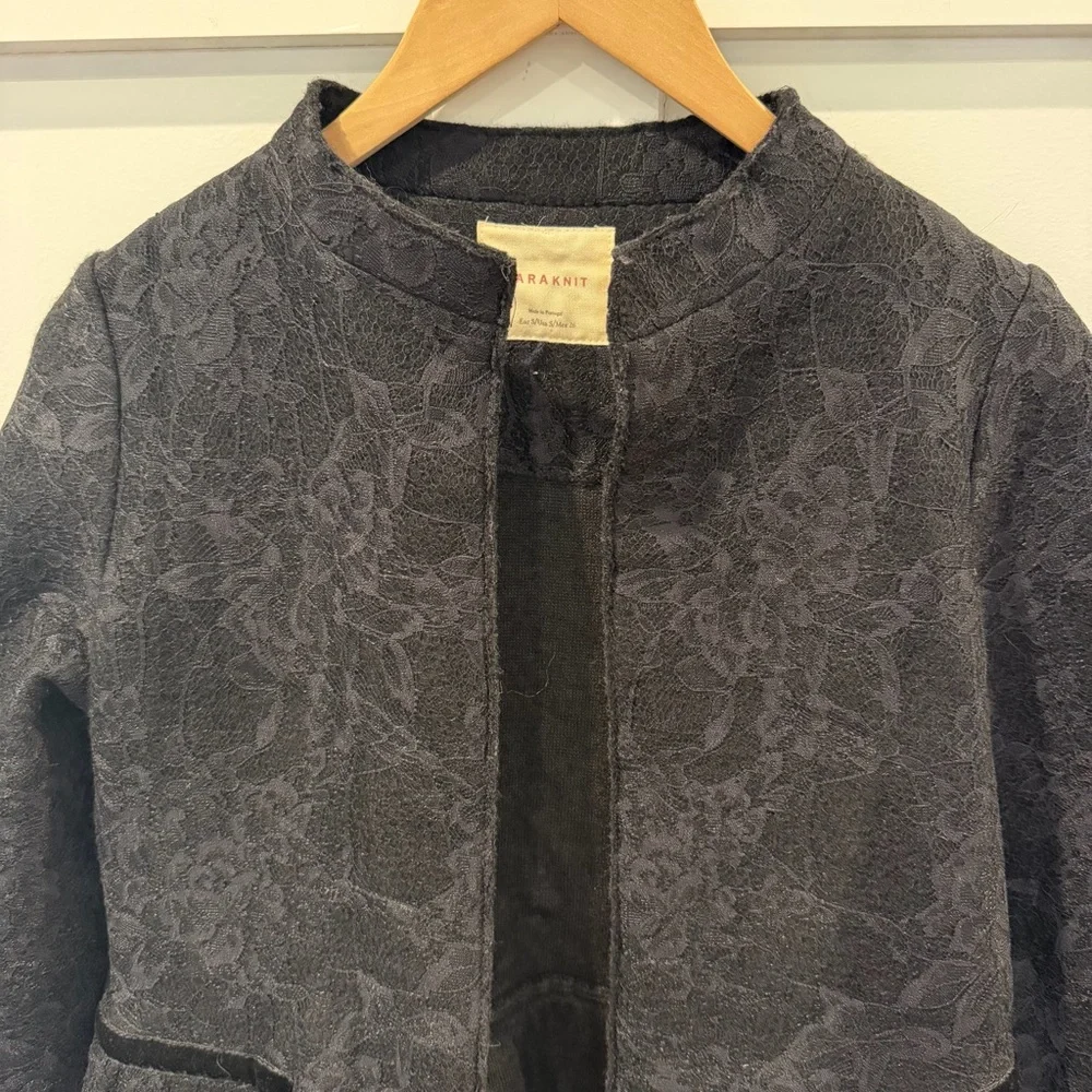 Zara Knit Women's Jacket‎ Black Lace Whimsigoth Open Front Peplum Pockets Small